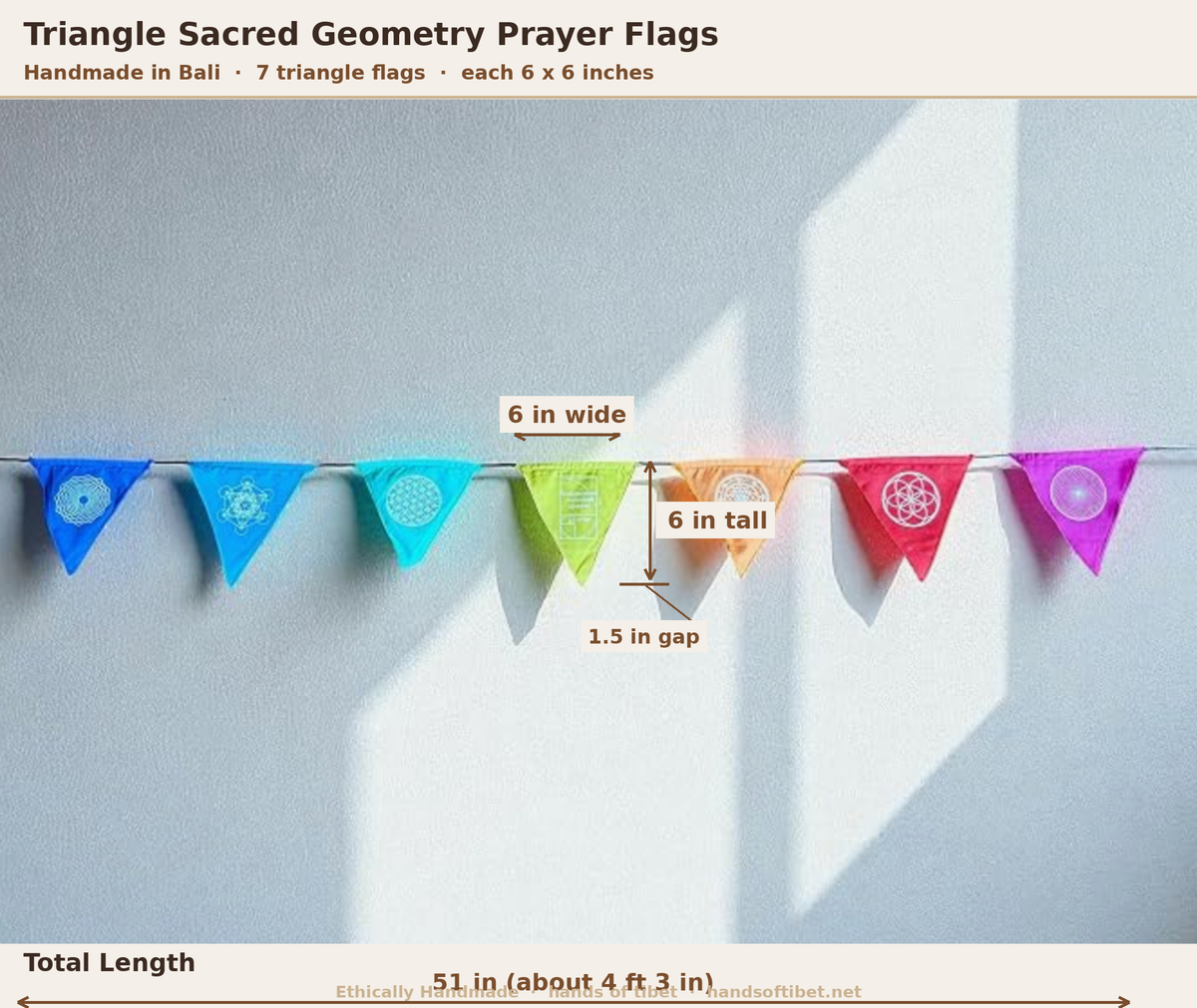 Triangle Sacred Geometry Prayer Flags – 7 Handmade Flags for Positive Energy, Yoga & Meditation Decor