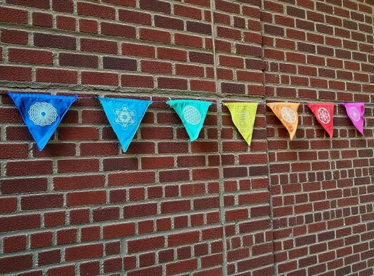 Triangle Sacred Geometry Prayer Flags – 7 Handmade Flags for Positive Energy, Yoga & Meditation Decor