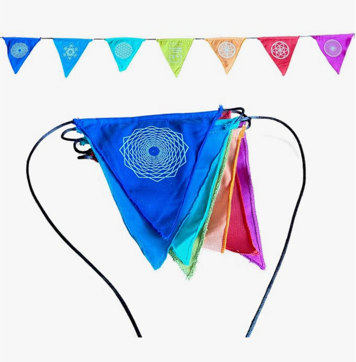 Triangle Sacred Geometry Prayer Flags – 7 Handmade Flags for Positive Energy, Yoga & Meditation Decor